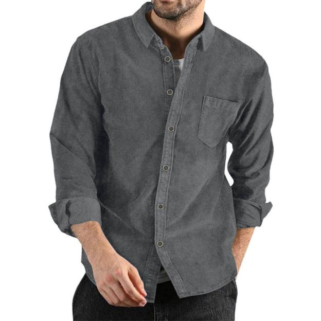 Men's Lapel Solid Color Casual Corduroy Shirt