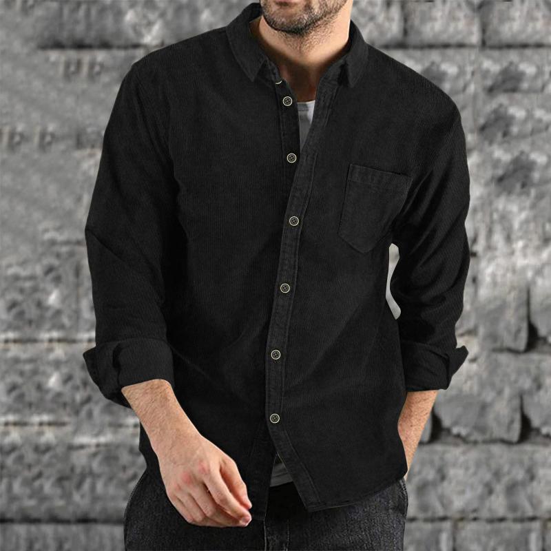 Men's Lapel Solid Color Casual Corduroy Shirt
