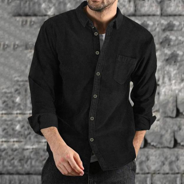 Men's Lapel Solid Color Casual Corduroy Shirt