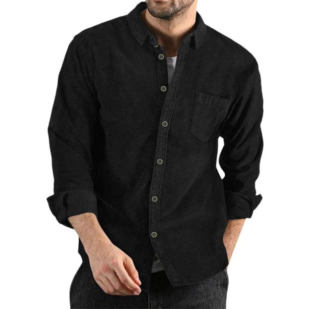 Men's Lapel Solid Color Casual Corduroy Shirt