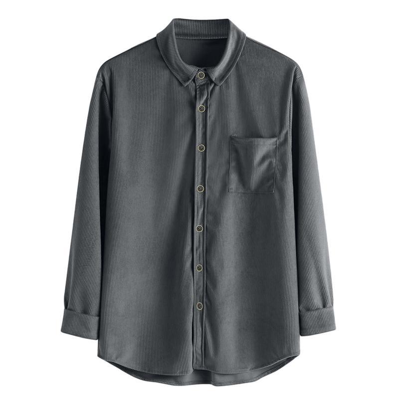 Men's Lapel Solid Color Casual Corduroy Shirt