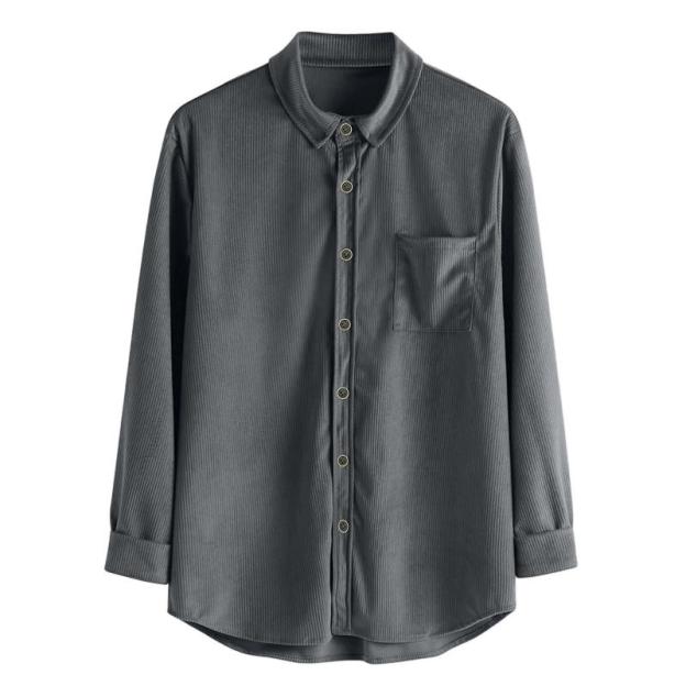 Men's Lapel Solid Color Casual Corduroy Shirt