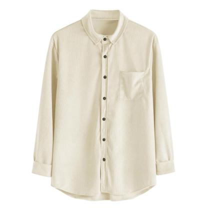 Men's Lapel Solid Color Casual Corduroy Shirt