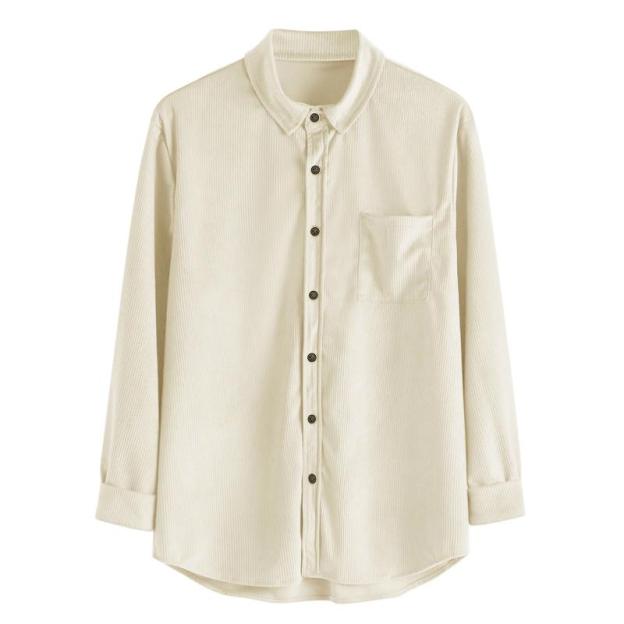Men's Lapel Solid Color Casual Corduroy Shirt