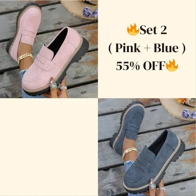 🔥Last Day 60% OFF🔥Women's Lightweight Vintage Penny Loafers - Slip-On Platform Shoes with Thick Rubber Sole