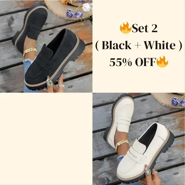 🔥Last Day 60% OFF🔥Women's Lightweight Vintage Penny Loafers - Slip-On Platform Shoes with Thick Rubber Sole