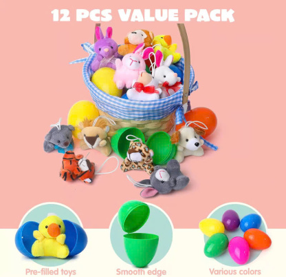 🎁🎁12/24/36 Pcs Prefilled Easter Eggs, Filled with Plush Animal Toys-PLAWLTD
