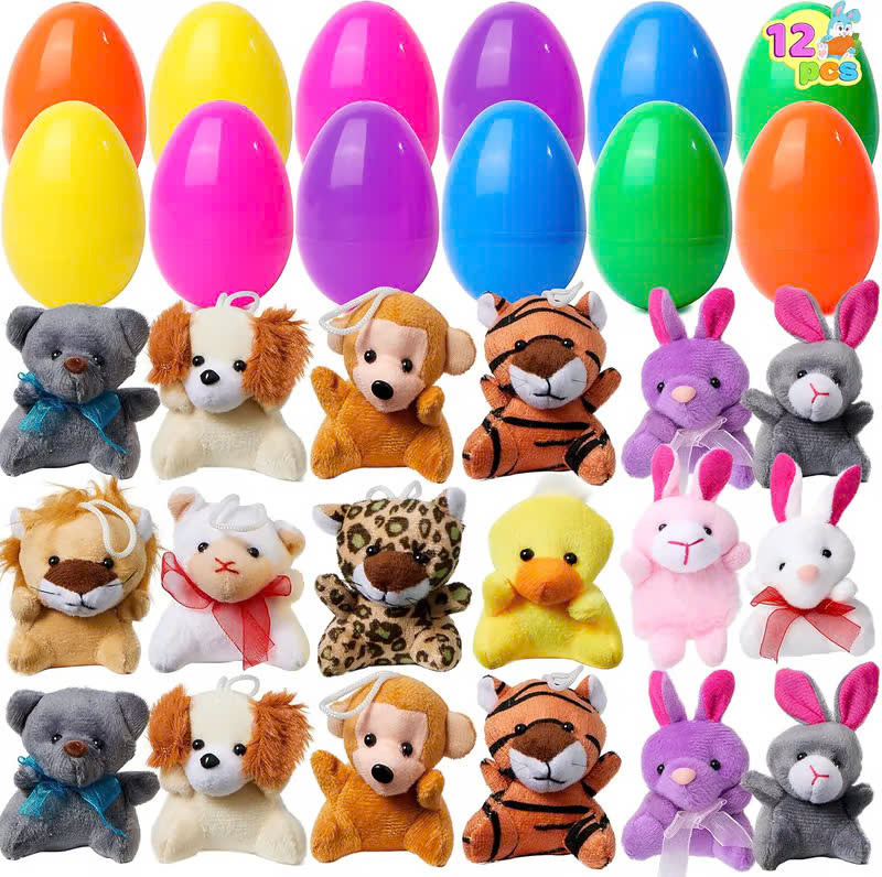 🎁🎁12/24/36 Pcs Prefilled Easter Eggs, Filled with Plush Animal Toys-PLAWLTD