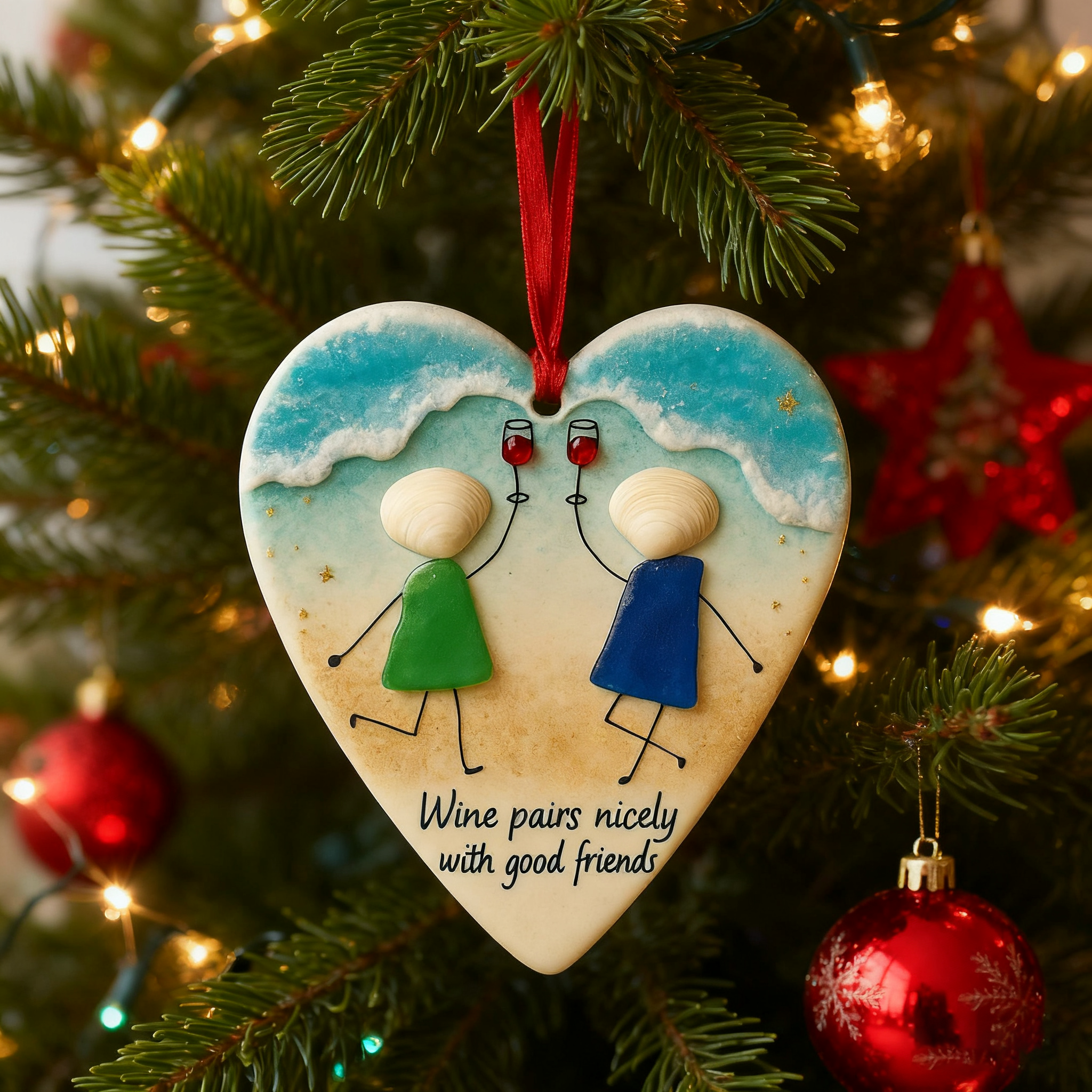Wine & Friends Seaglass Ornament🥂💞-tidenox