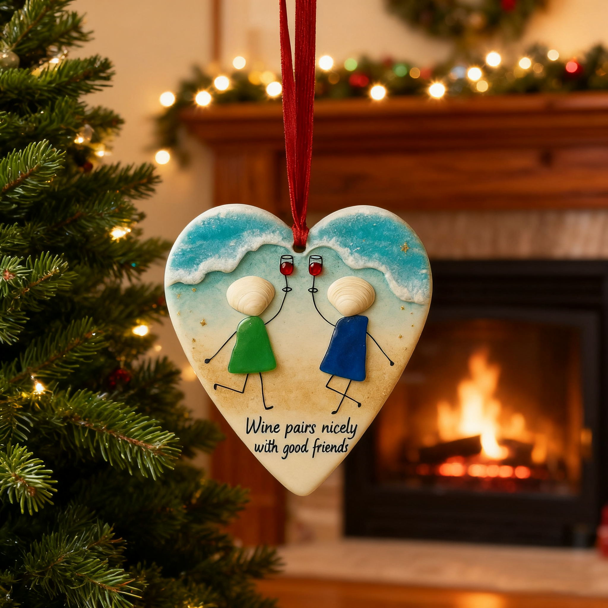 Wine & Friends Seaglass Ornament🥂💞-tidenox