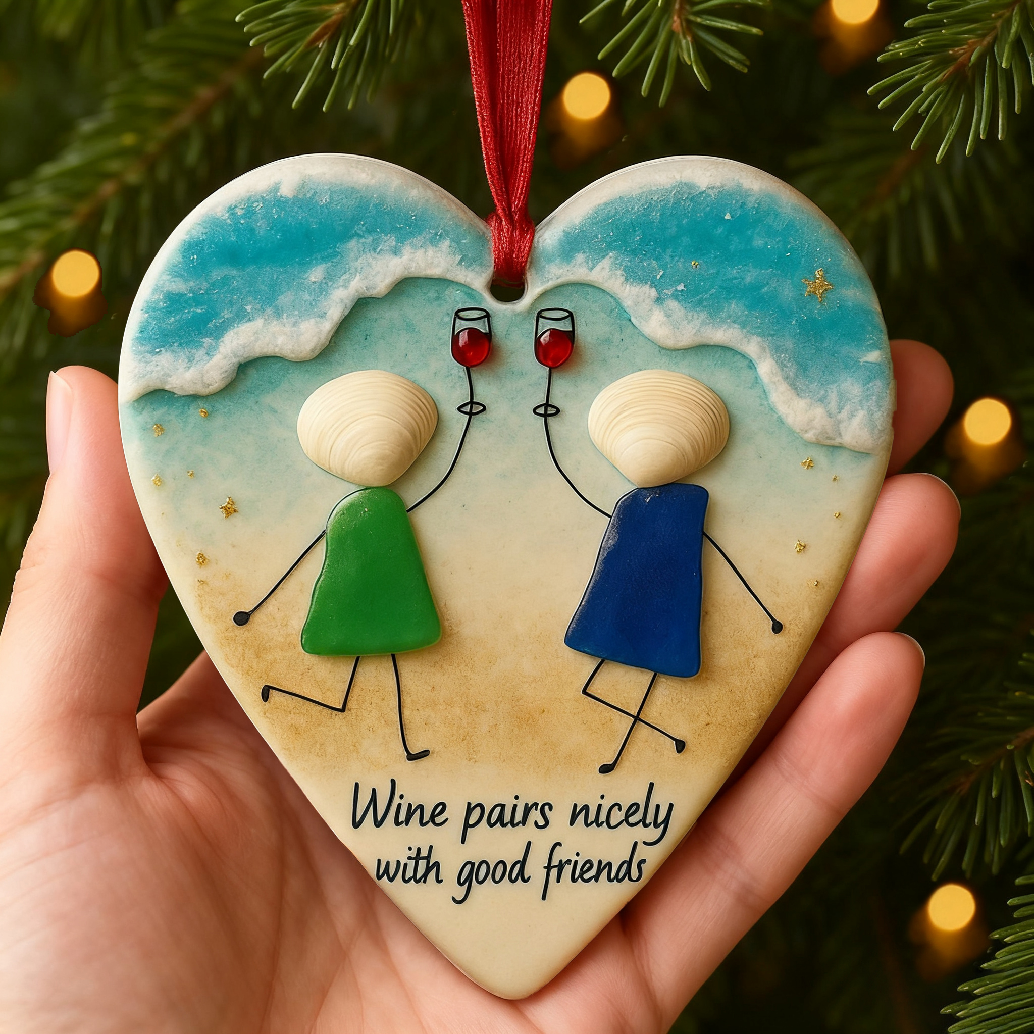 Wine & Friends Seaglass Ornament🥂💞-tidenox
