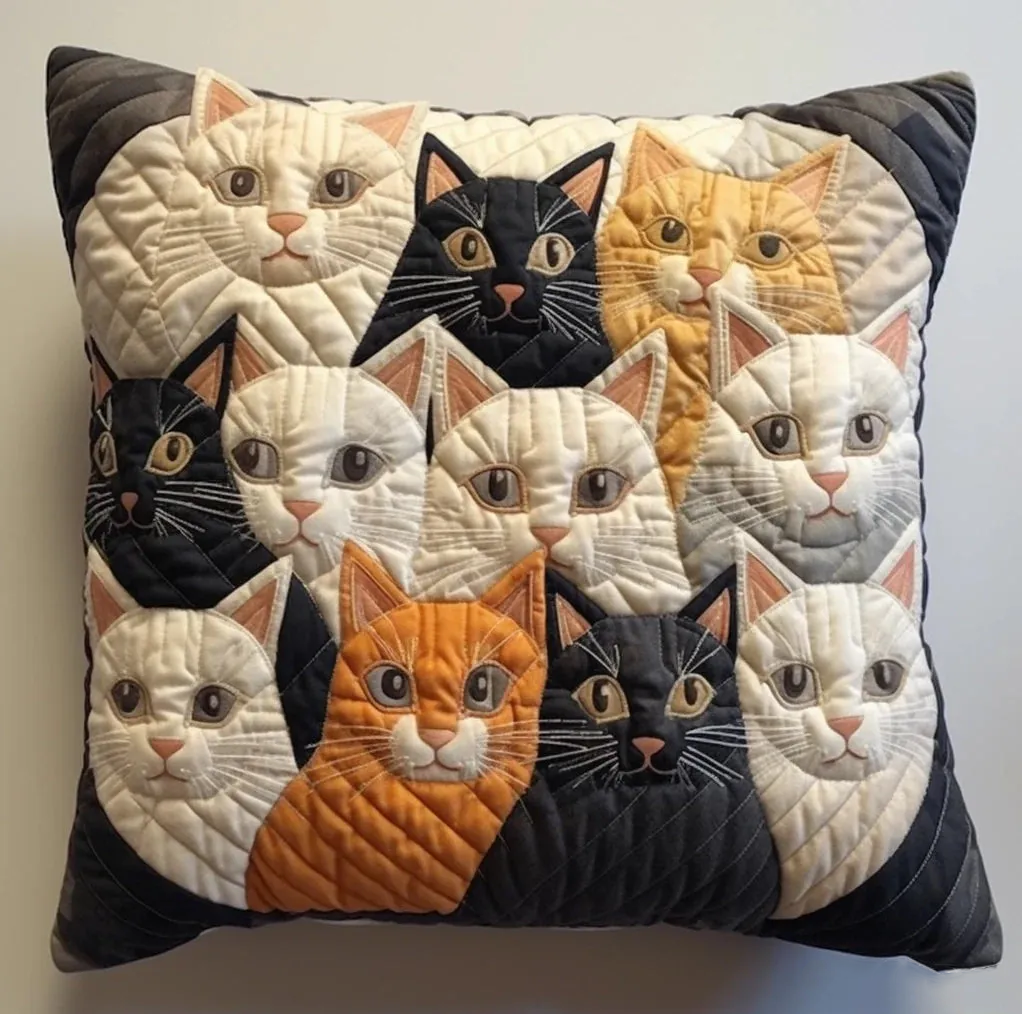 Cat Quilted Pillow
