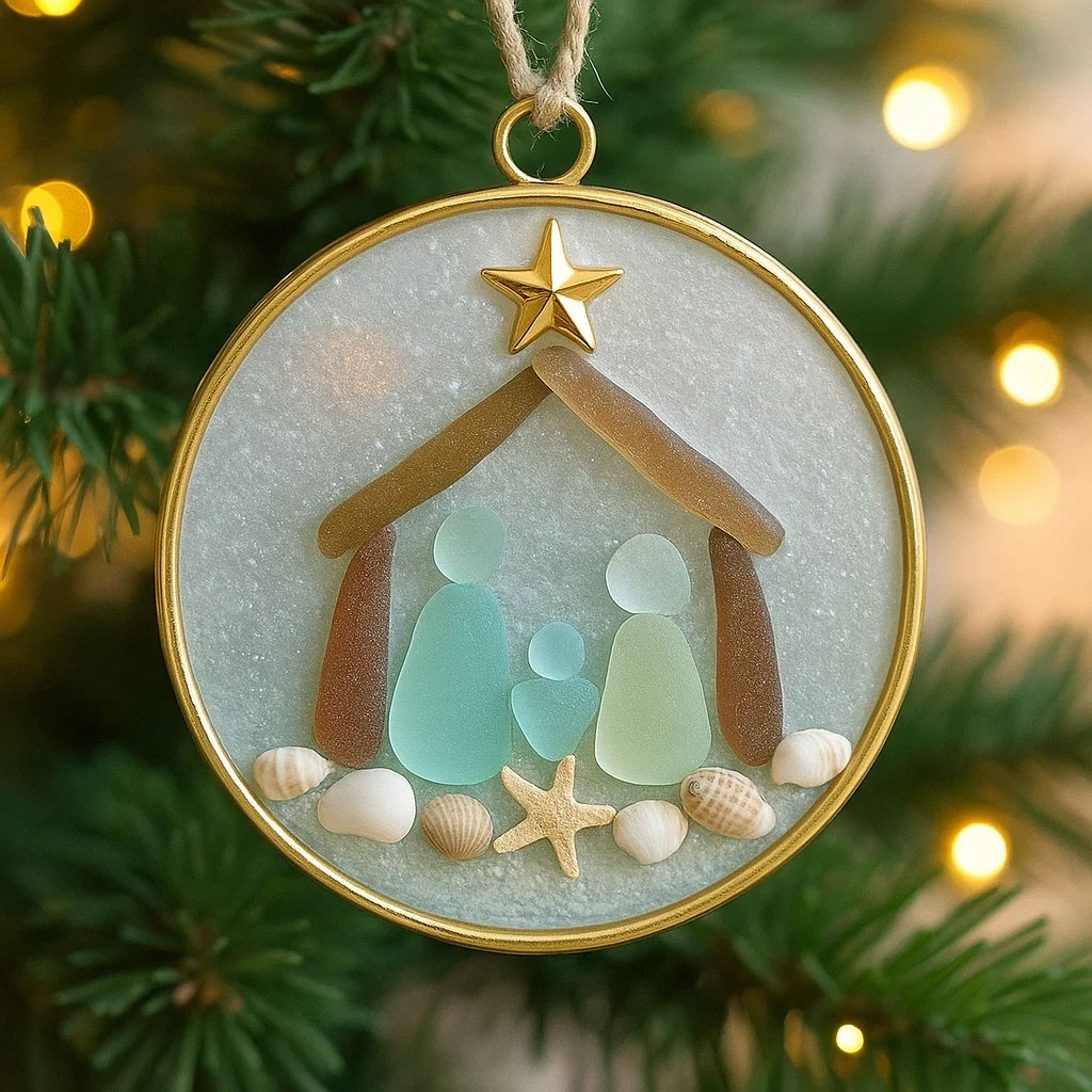 🌊Sea Glass Nativity Christmas Ornament🙏-tidenox