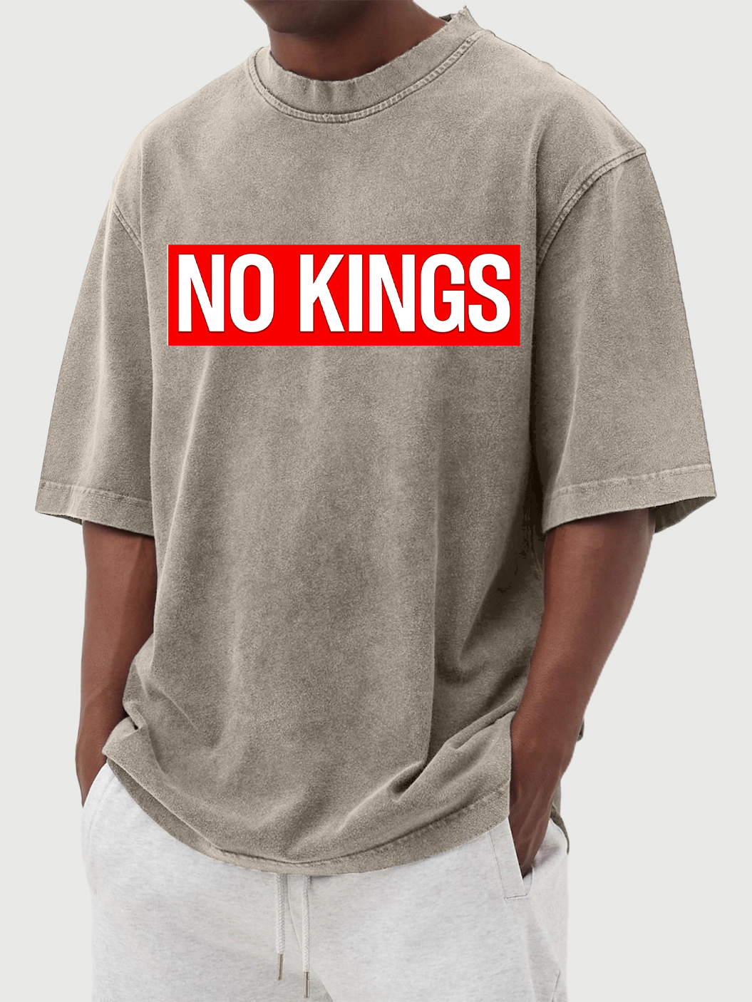 Men's 100% Cotton Washed And Distressed Vintage No Kings Print T-shirt-tidenox