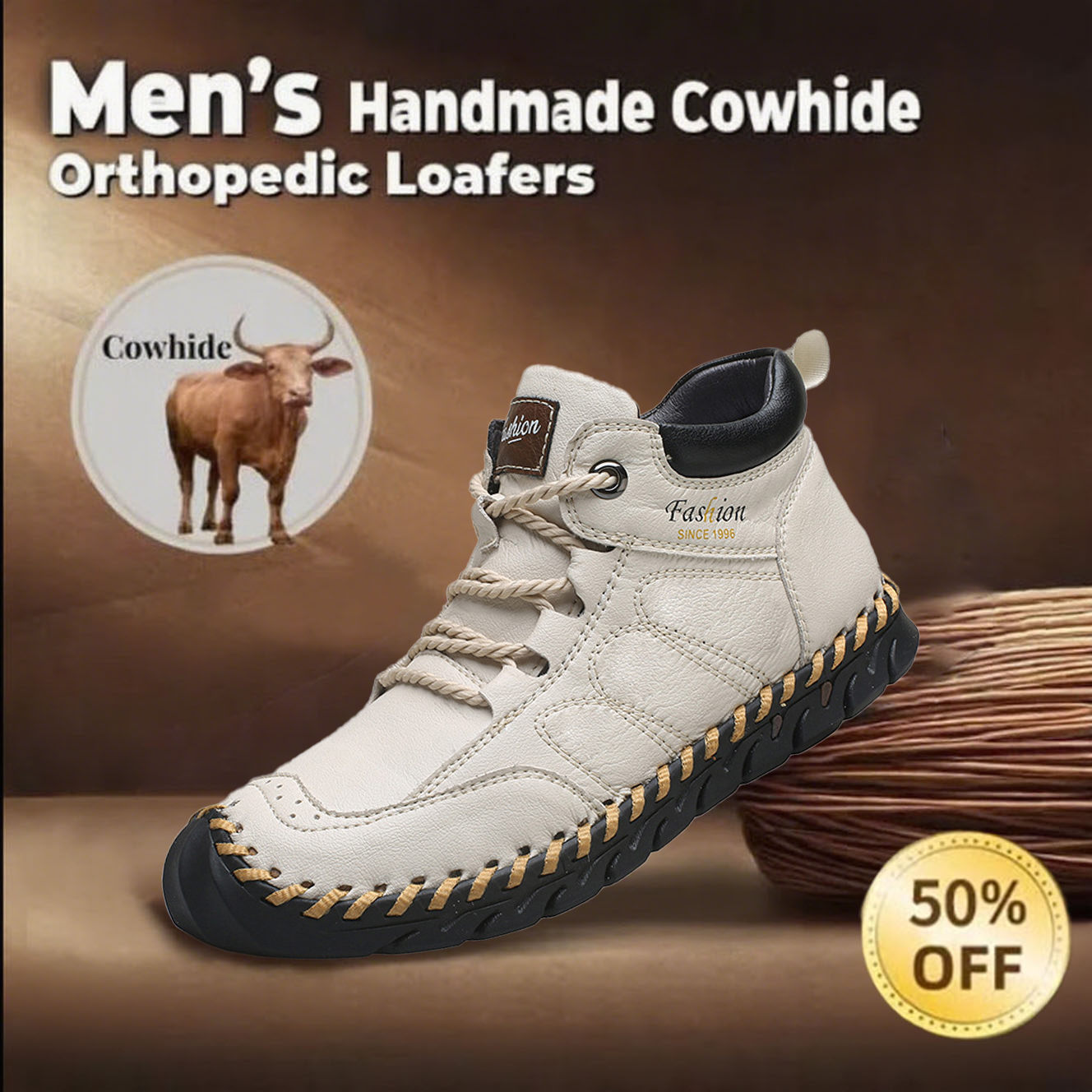 🔥Last day 60% off 🔥Men's handmade anti-collision and anti-slip orthopedic shoes to relieve foot pain-tidenox