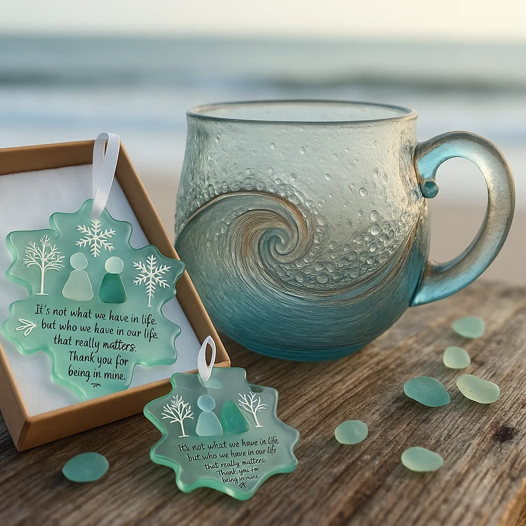 🎄Christmas Best Gifts🔥 Unique Handcrafted Sea Glass Ocean Wave Mug🎁Bring the Calm of the Ocean to Your Morning-tidenox