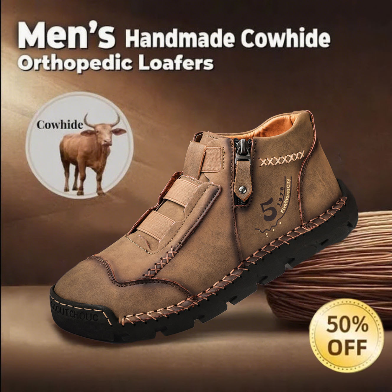 🔥Today 70% off🔥Men's genuine leather waterproof non-slip fashionable orthopedic shoes-tidenox