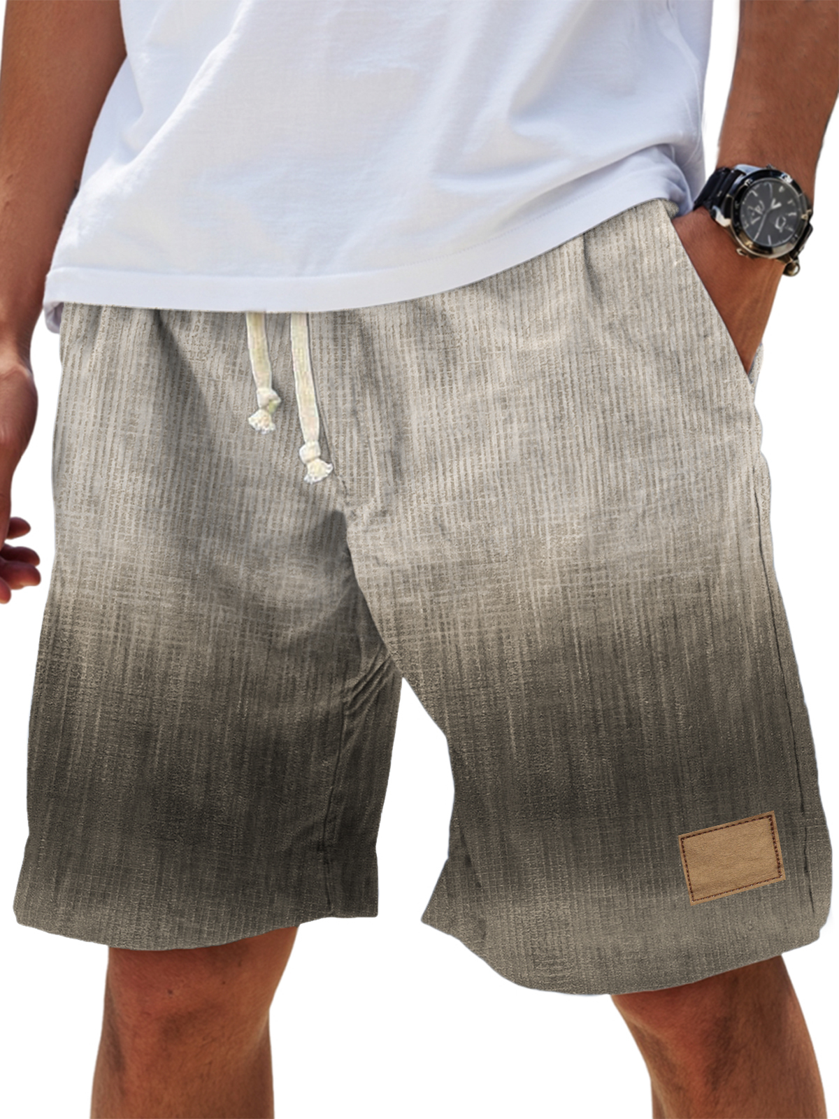 Men's Retro Gradient Casual Embroidered Logo Loose Shorts-tidenox