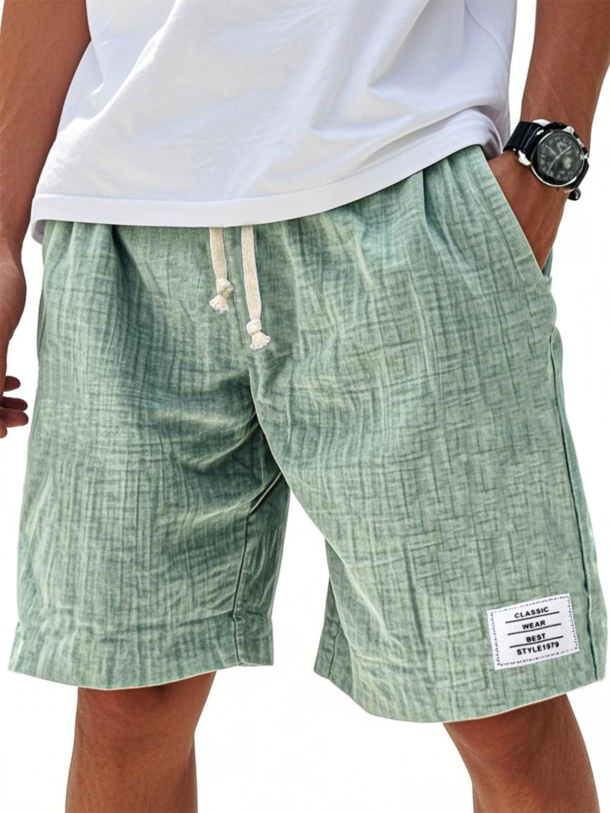 Men's Comfort Crepe Soft Simple Embroidered Label Casual Lace Up Everyday Shorts