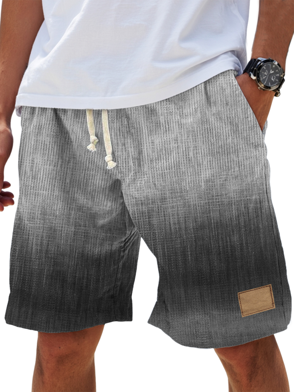 Men's Retro Gradient Casual Embroidered Logo Loose Shorts-tidenox