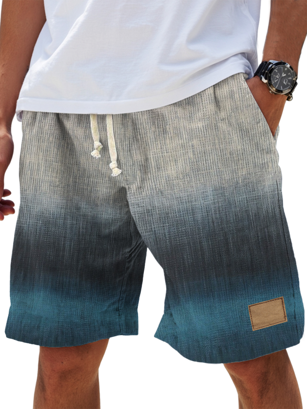 Men's Retro Gradient Casual Embroidered Logo Loose Shorts-tidenox