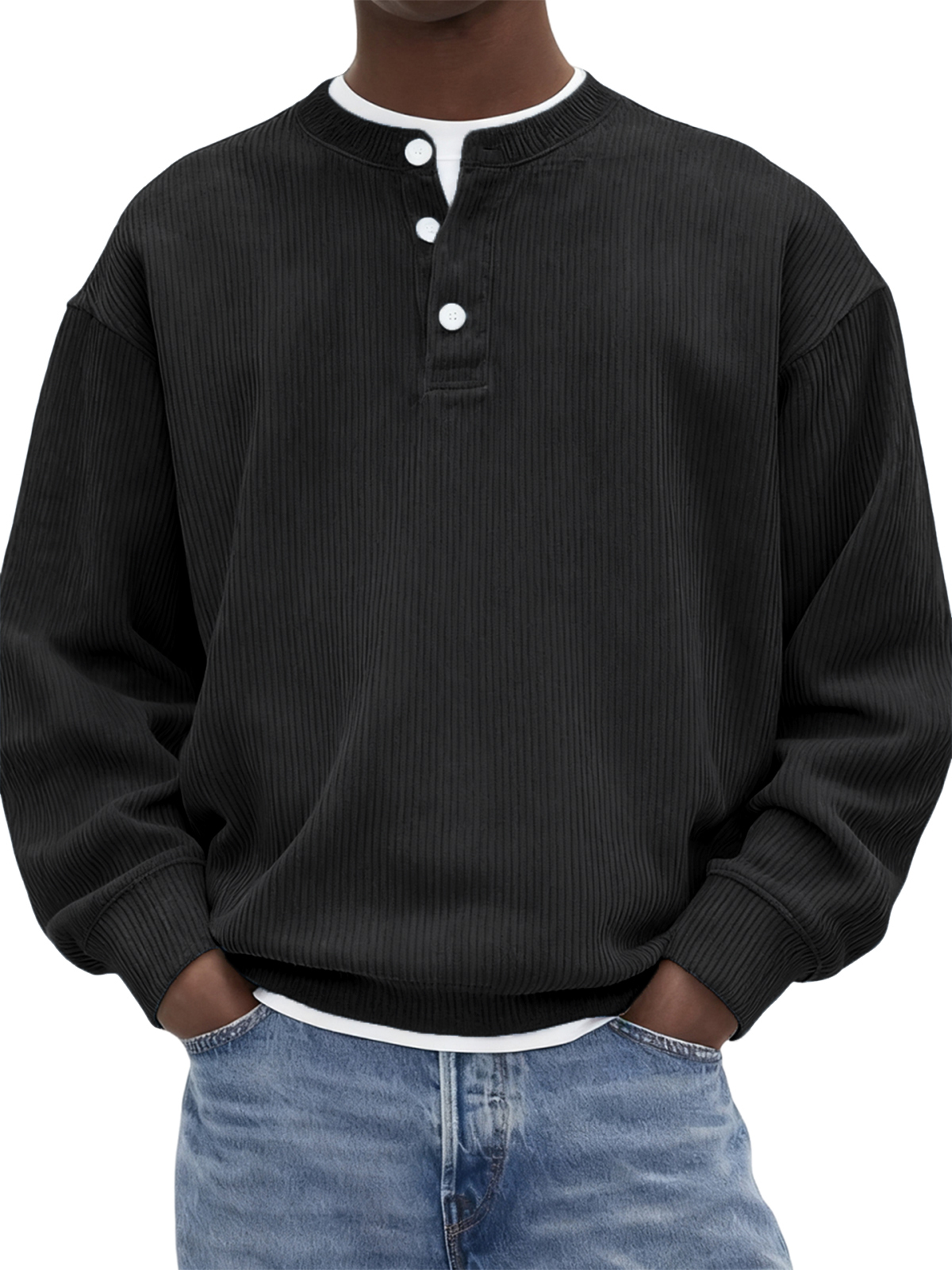 Men's Stylish Corduroy Ribbed Pullover Henley-tidenox