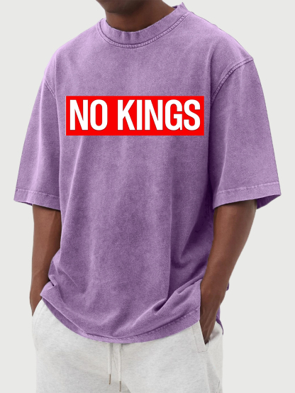 Men's 100% Cotton Washed And Distressed Vintage No Kings Print T-shirt-tidenox