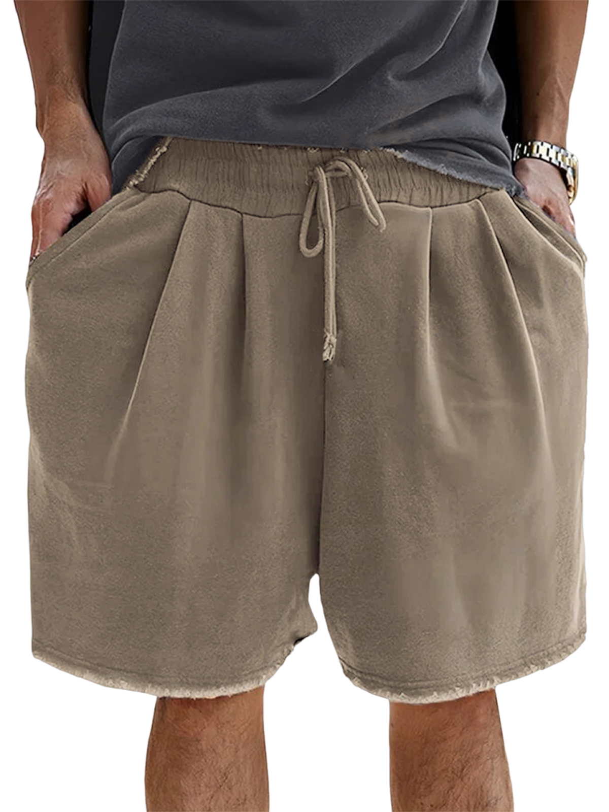 Men's Loose Cotton Vintage Pleated Lace-Up Sports Casual Daily Shorts-tidenox