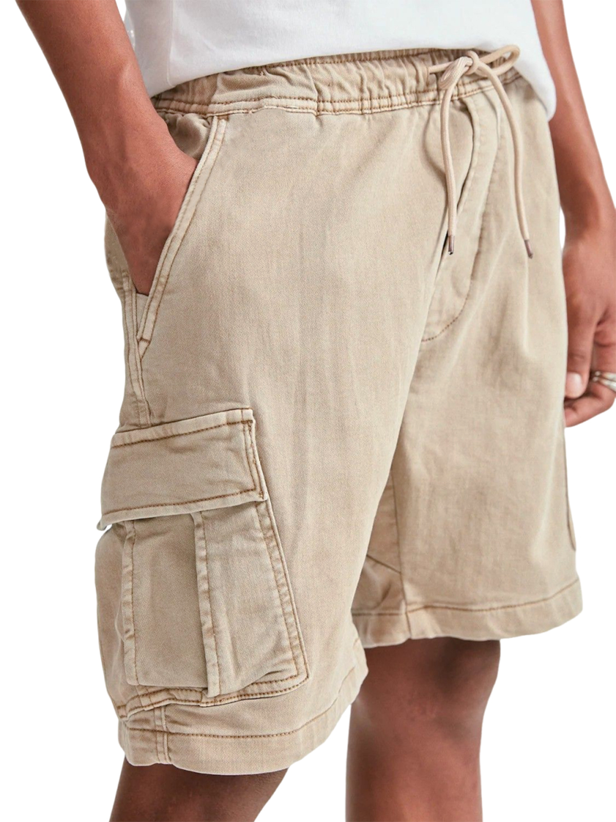 Men's Multi-Pocket Utility Cargo Pants Stylish Lace-up Casual Bermuda Shorts-tidenox