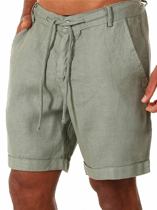 Men's Solid Color Vacation Lace Cotton and Linen Shorts and Casual Pants-tidenox