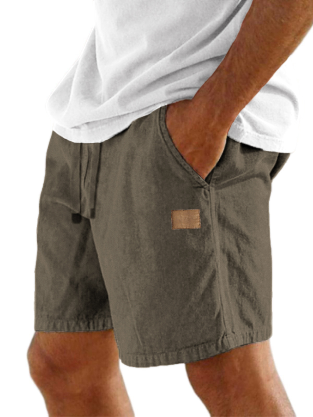Men's Comfort Linen Embroidered Logo Holiday Casual Lace-Up Shorts with Side Pockets-tidenox