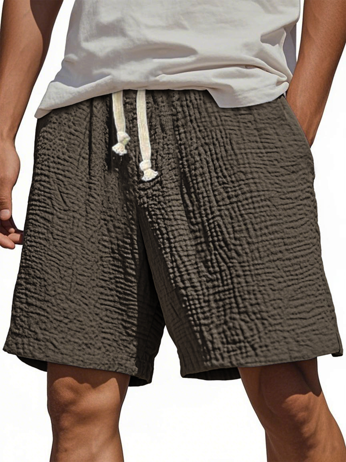 Men's Stylish Wrinkled Textured  Lace-up Casual Shorts-tidenox