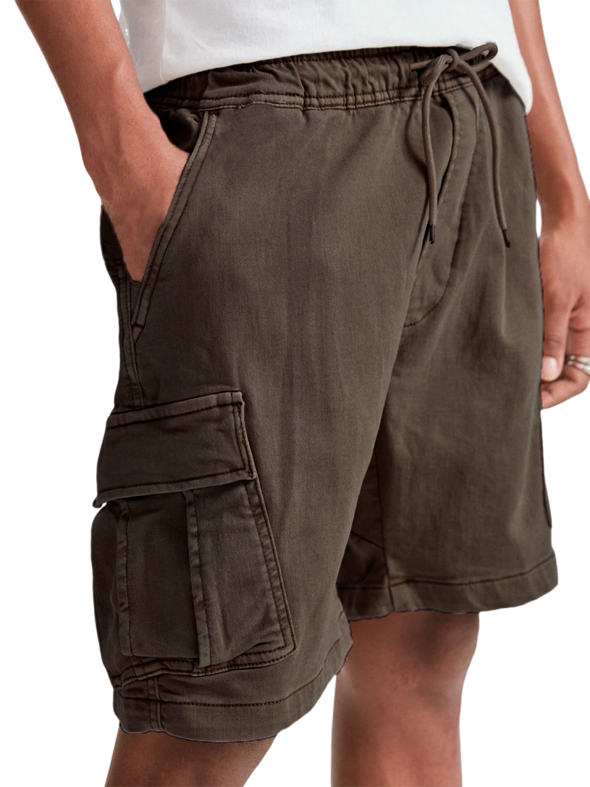 Men's Multi-Pocket Utility Cargo Pants Stylish Lace-up Casual Bermuda Shorts-tidenox