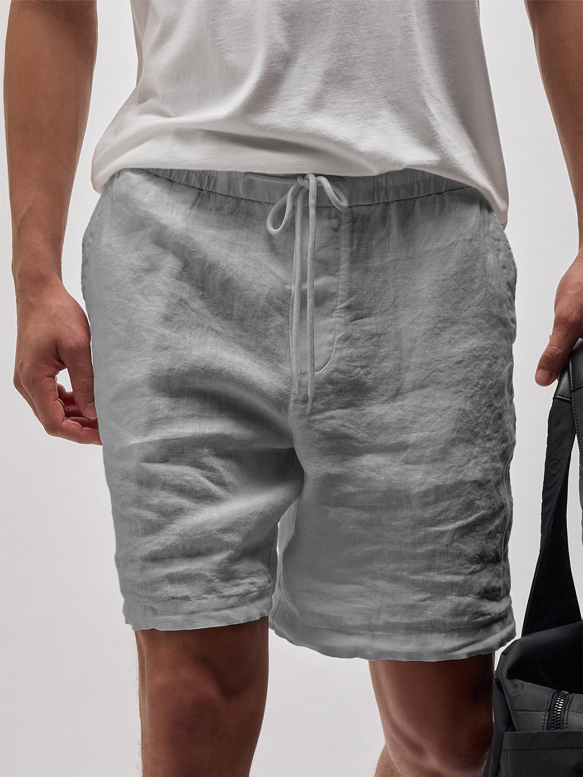 Men's Linen Comfort Lace-Up Elastic Waist Everyday Casual Shorts with Side Pockets-tidenox