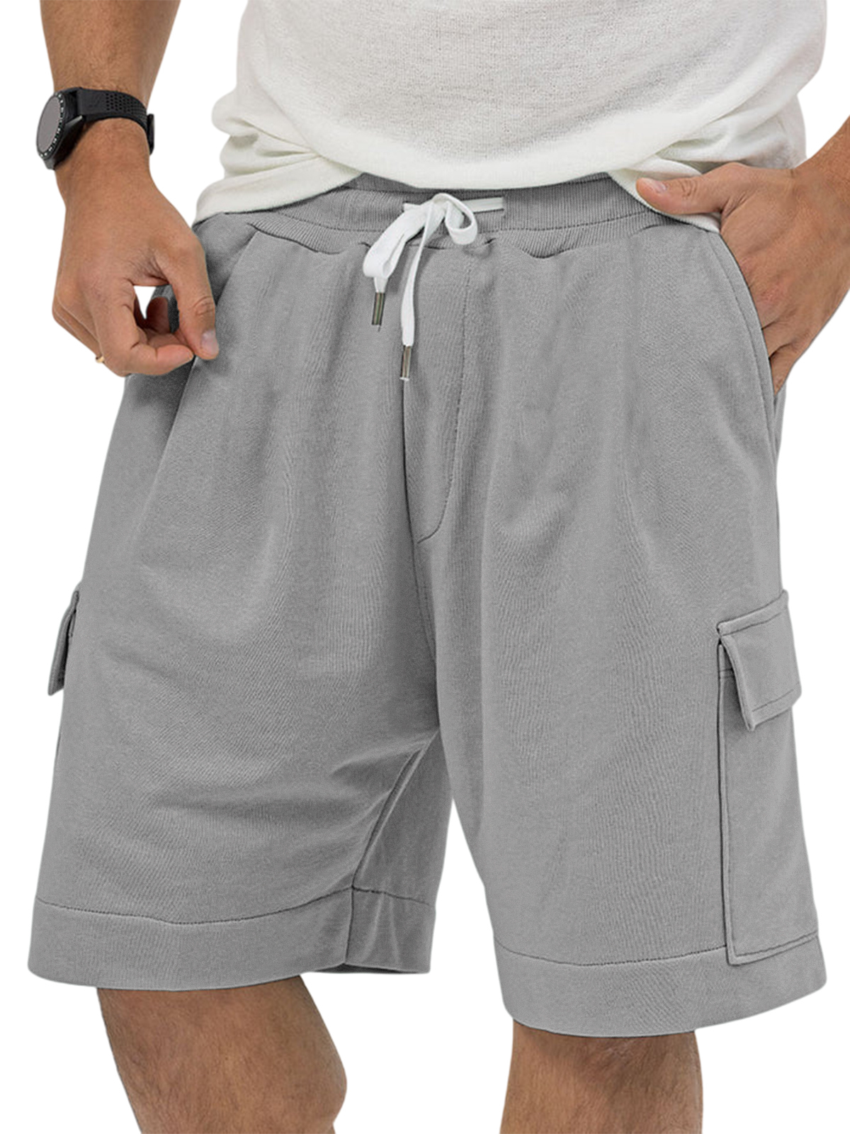Men's Utility Multi-Pocket Bermuda Everyday Sports Lace-Up Shorts-tidenox