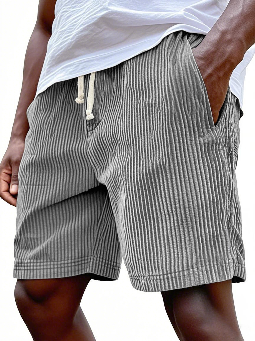 Men's Stylish Ribbed Simple Corduroy Loose Lace-up Casual Everyday Shorts-tidenox