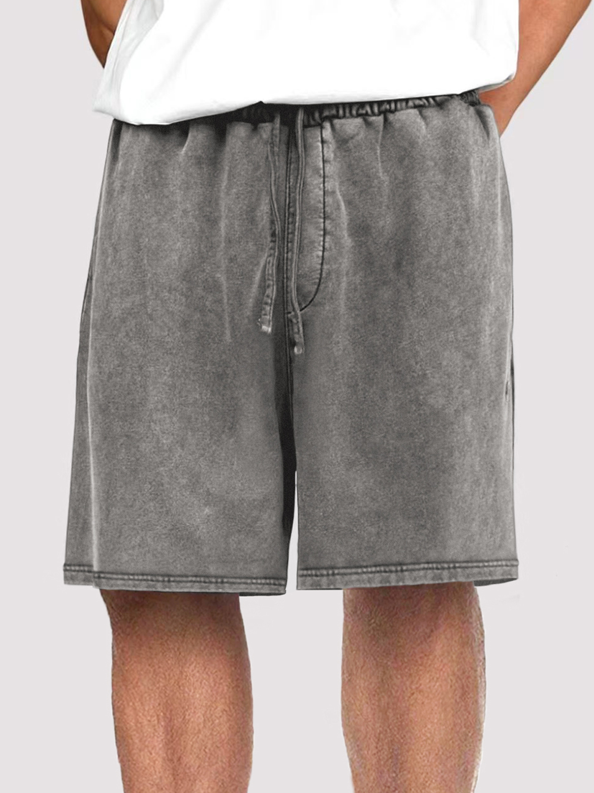 Men's Vintage Distressed Drawstring Stylish Washed Casual Textured Shorts With Side Pockets-tidenox