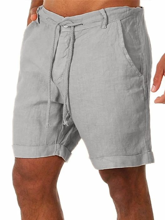 Men's Solid Color Vacation Lace Cotton and Linen Shorts and Casual Pants-tidenox