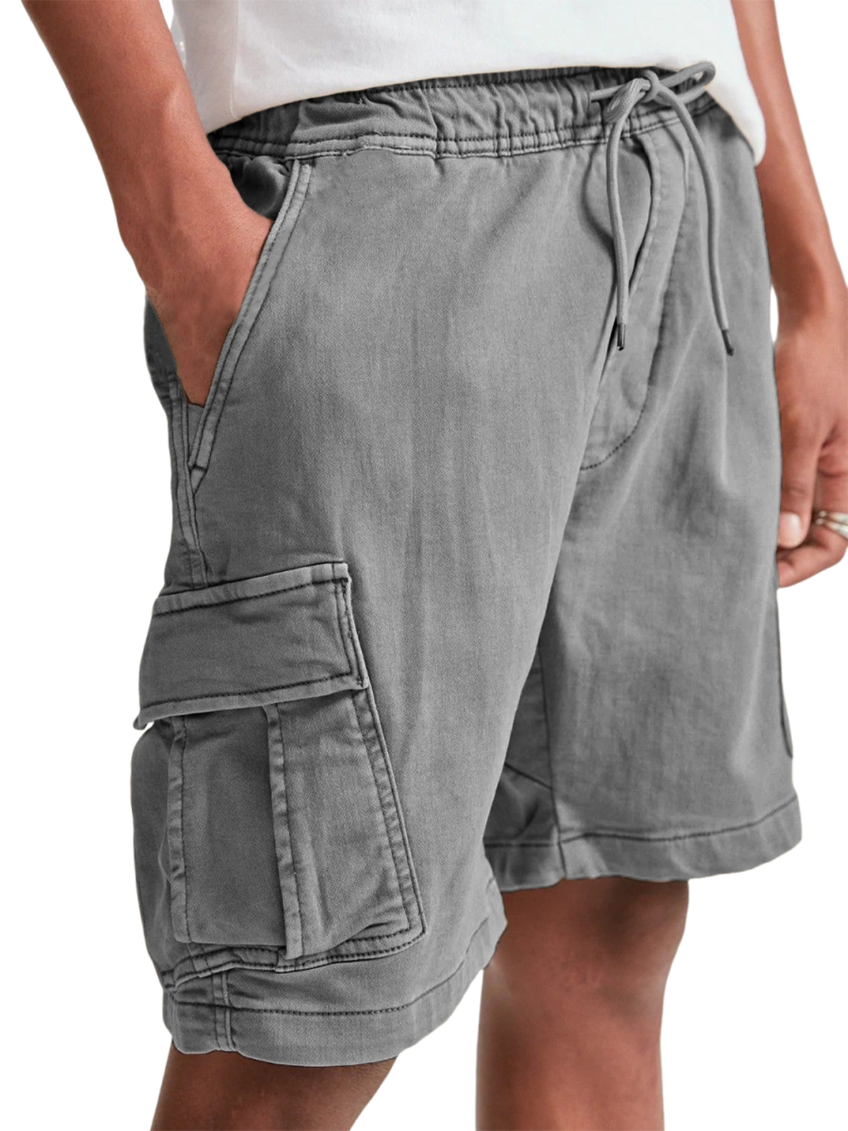 Men's Multi-Pocket Utility Cargo Pants Stylish Lace-up Casual Bermuda Shorts-tidenox