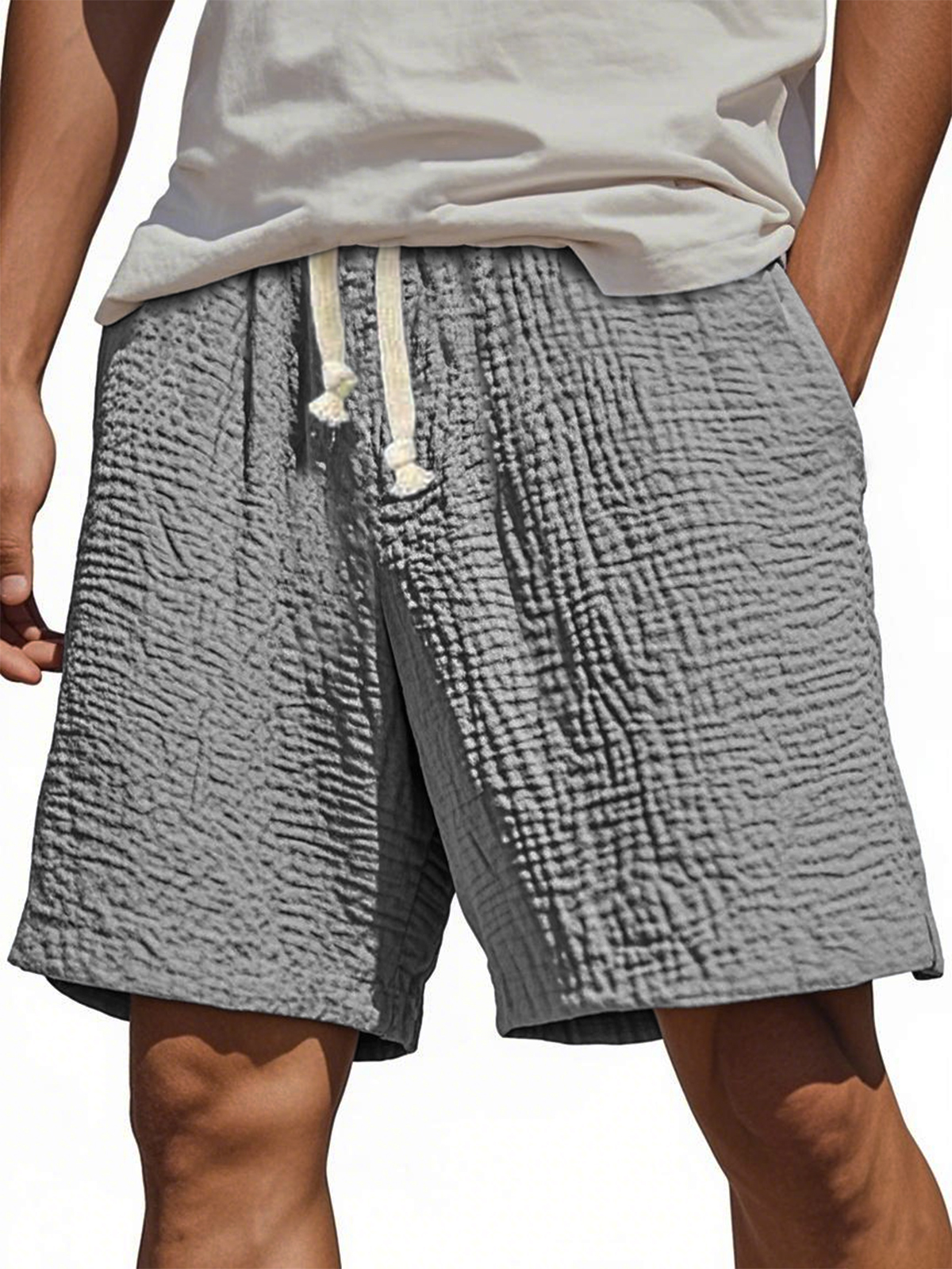 Men's Stylish Wrinkled Textured  Lace-up Casual Shorts-tidenox