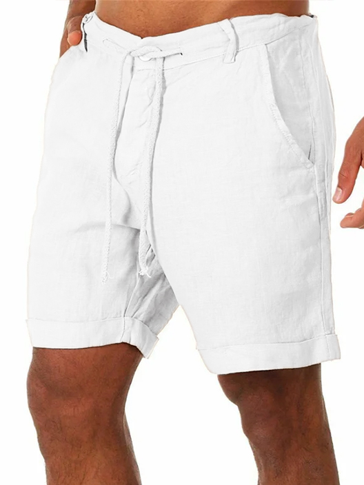 Men's Solid Color Vacation Lace Cotton and Linen Shorts and Casual Pants-tidenox