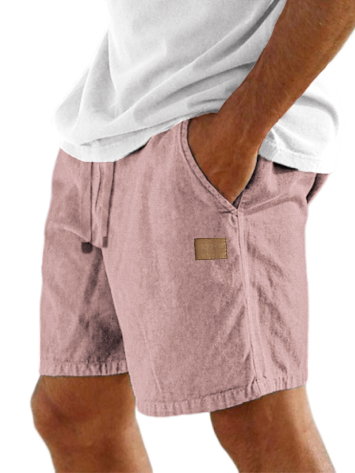 Men's Comfort Linen Embroidered Logo Holiday Casual Lace-Up Shorts with Side Pockets-tidenox