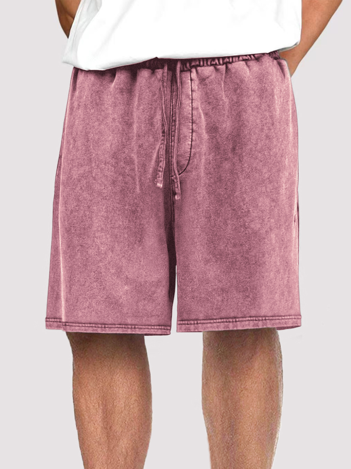 Men's Vintage Distressed Drawstring Stylish Washed Casual Textured Shorts With Side Pockets-tidenox