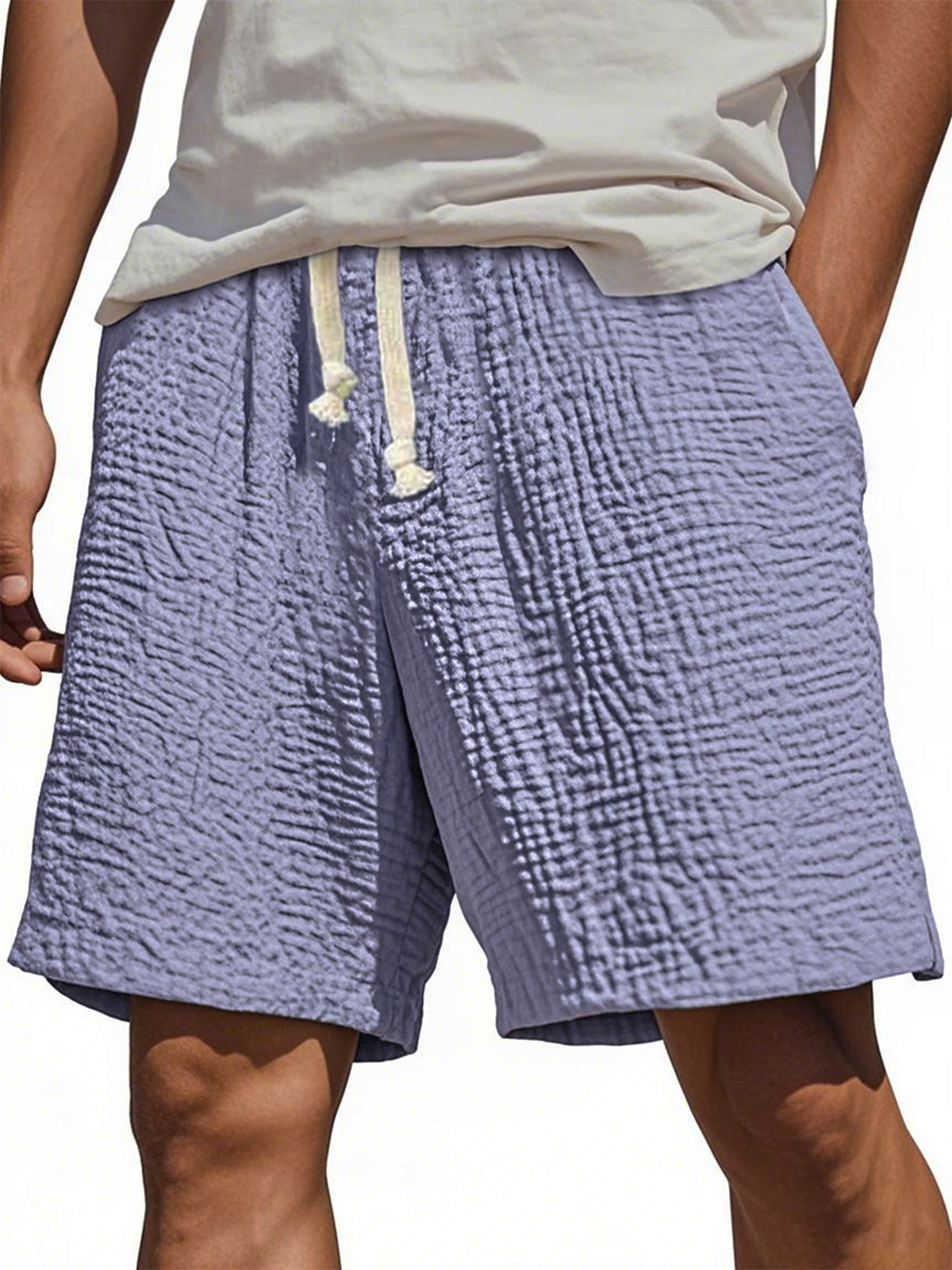 Men's Stylish Wrinkled Textured  Lace-up Casual Shorts-tidenox
