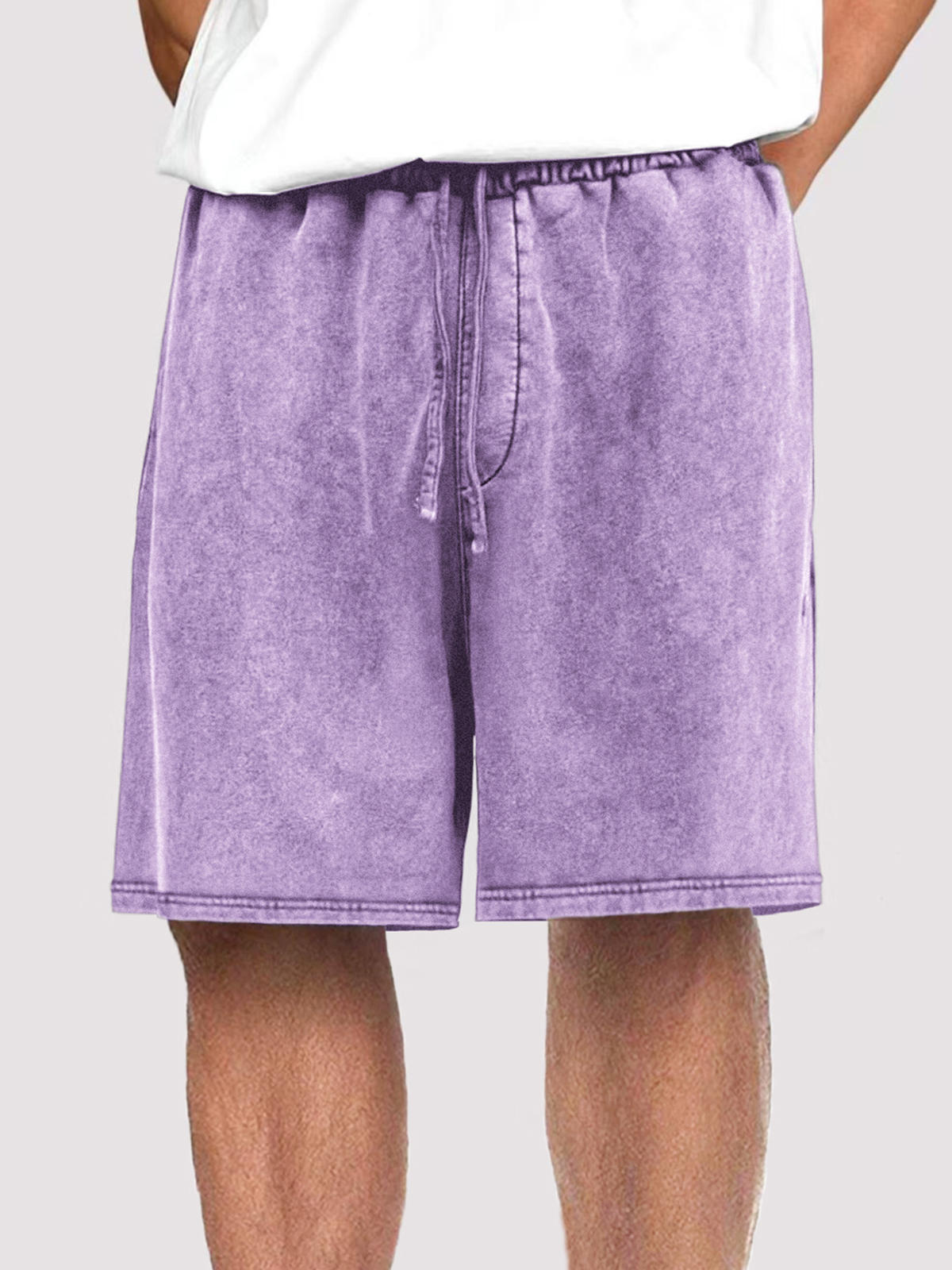Men's Vintage Distressed Drawstring Stylish Washed Casual Textured Shorts With Side Pockets-tidenox