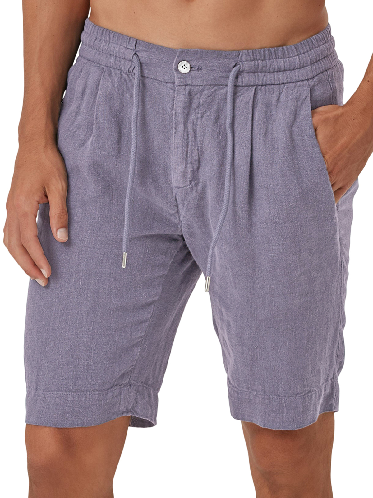 Men's Comfort Linen Lace-Up Elastic Waist Beach Shorts-tidenox