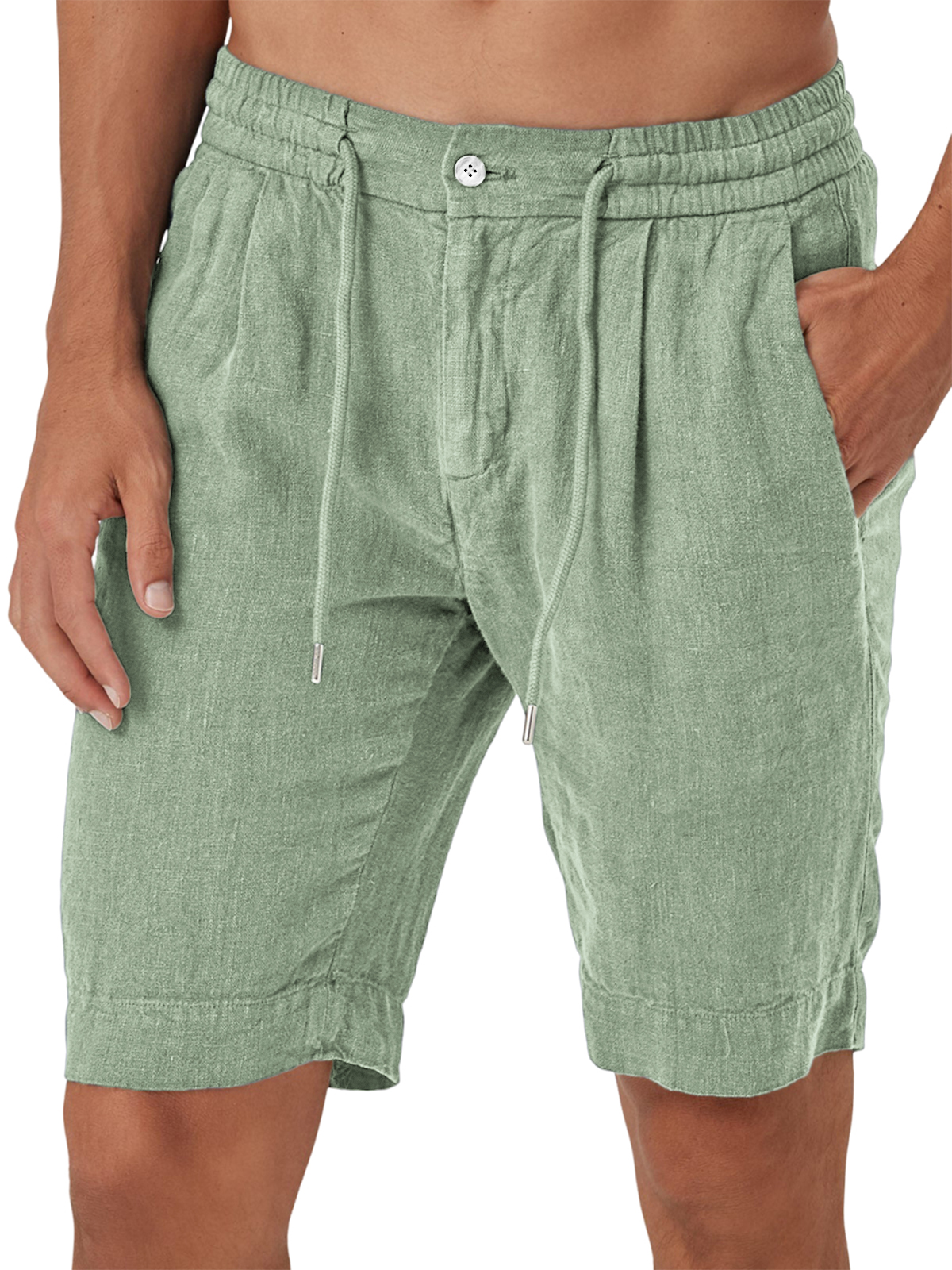 Men's Comfort Linen Lace-Up Elastic Waist Beach Shorts-tidenox