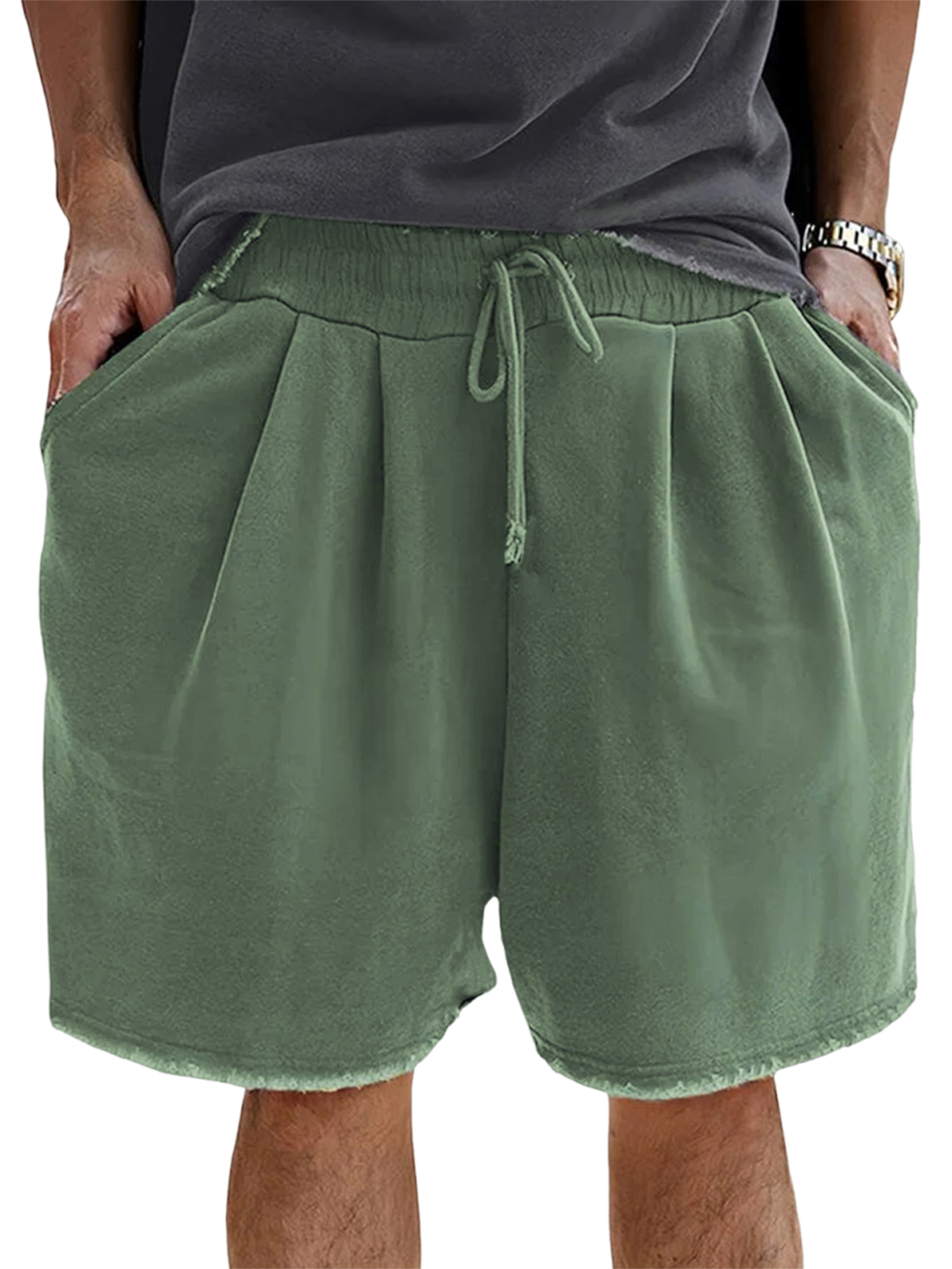 Men's Loose Cotton Vintage Pleated Lace-Up Sports Casual Daily Shorts-tidenox