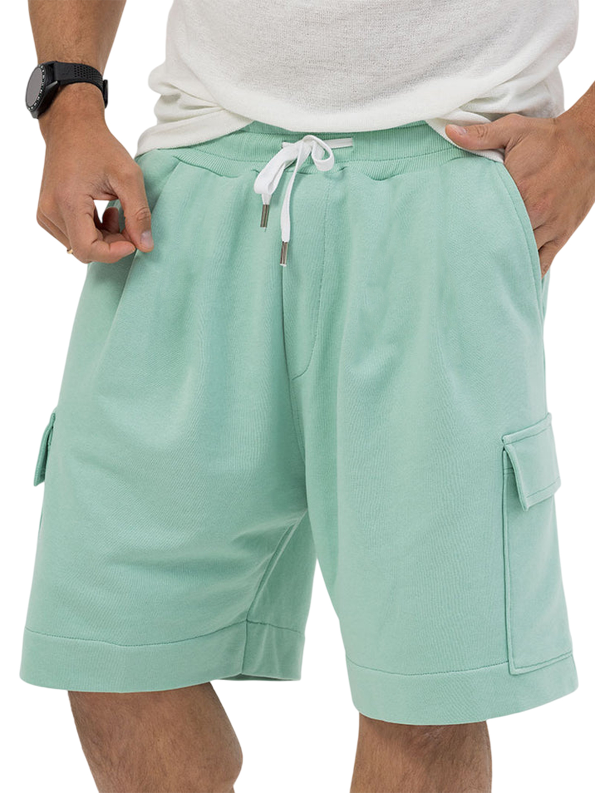 Men's Utility Multi-Pocket Bermuda Everyday Sports Lace-Up Shorts-tidenox
