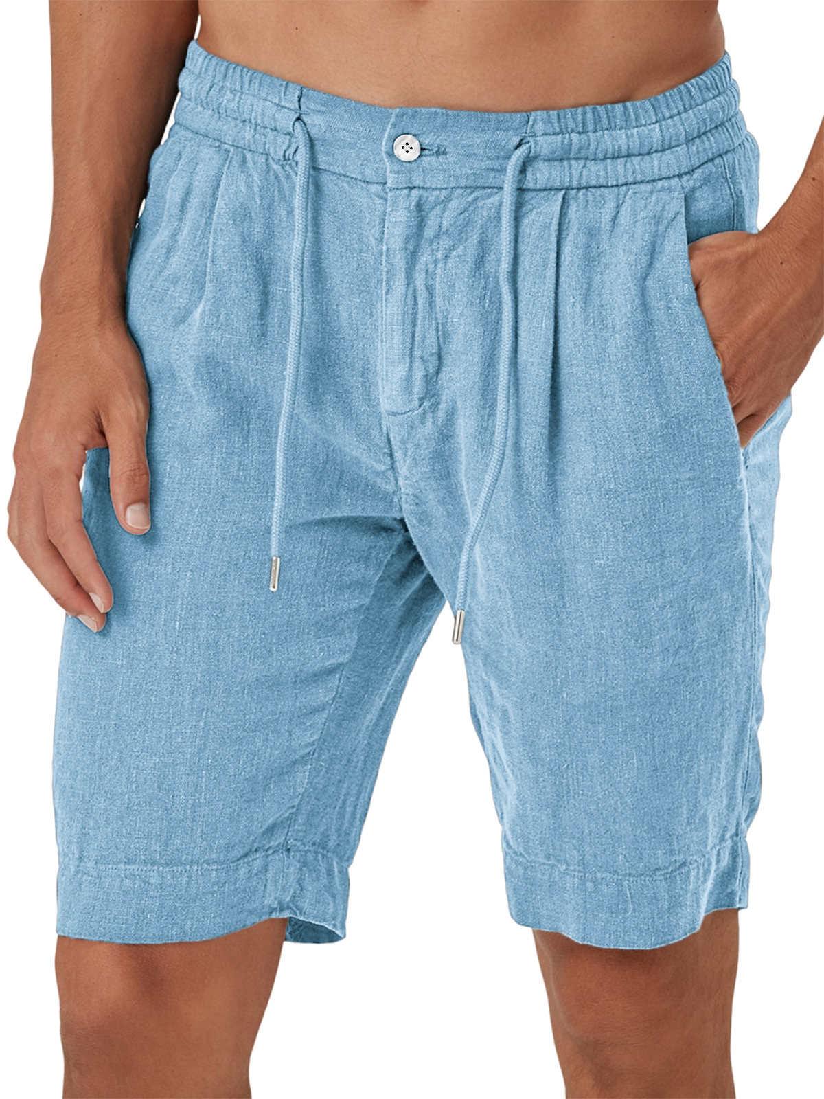 Men's Comfort Linen Lace-Up Elastic Waist Beach Shorts-tidenox